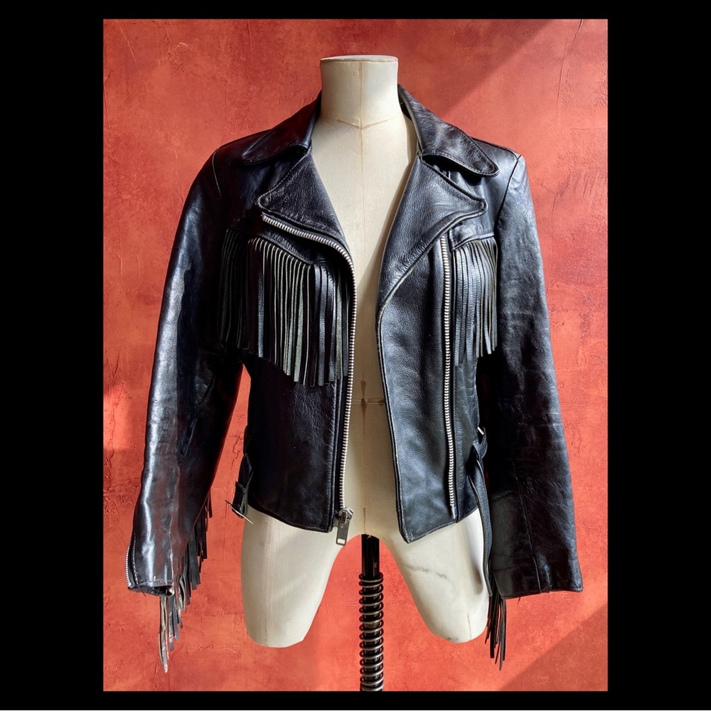 Steer Brand Genuine Leather Jacket with Fringe and Ruching Details